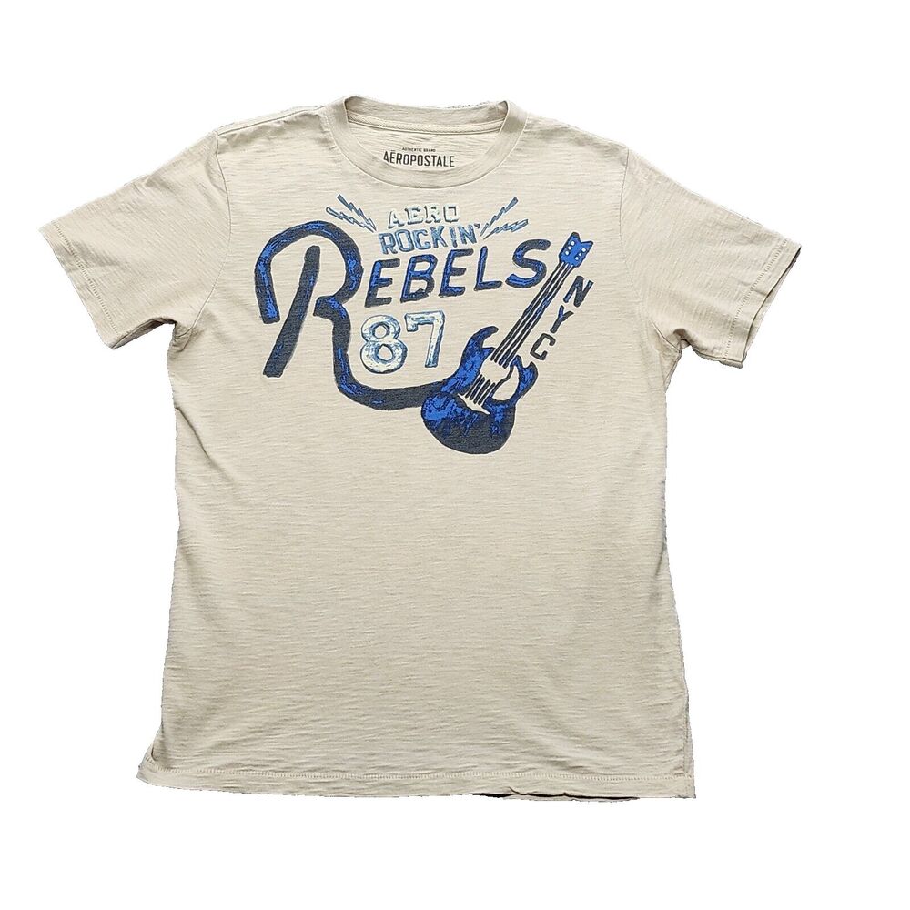 AEROPOSTALE "Rockin' Rebels 87 NYC"  Beige SS T Shirt Size Medium